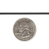 Sterling silver titanium plated chain next to a quarter dollar coin on a white background